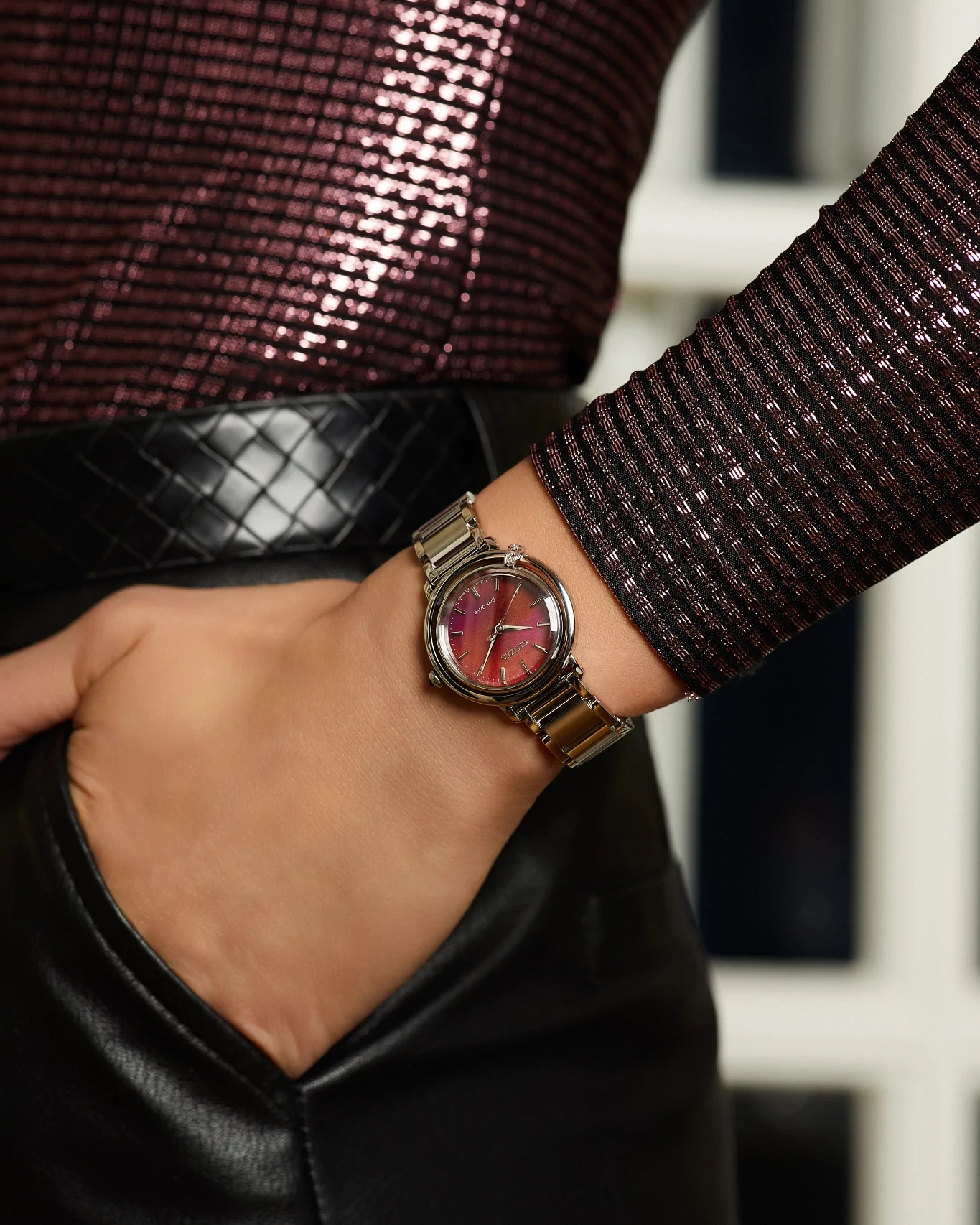 Citizen L Arcly Red Dial Stainless Steel Bracelet EM1091-67X | CITIZEN